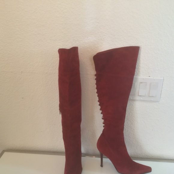 Via Spiga tall red suede.boots with sexy back button detailπ - Picture 12 of 16